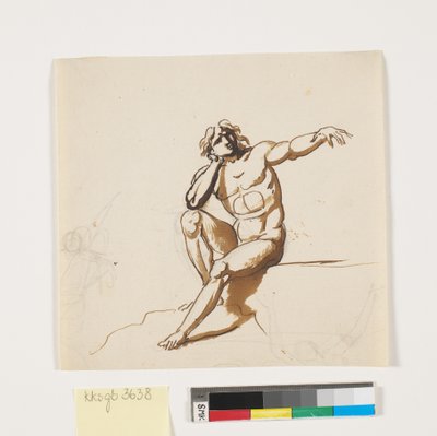 Un hombre desnudo sentado con el brazo izquierdo extendido de Nicolai Abildgaard