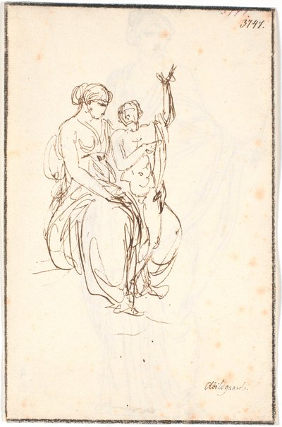 Una joven sentada con un niño desnudo de pie levantando un brazo de Nicolai Abildgaard