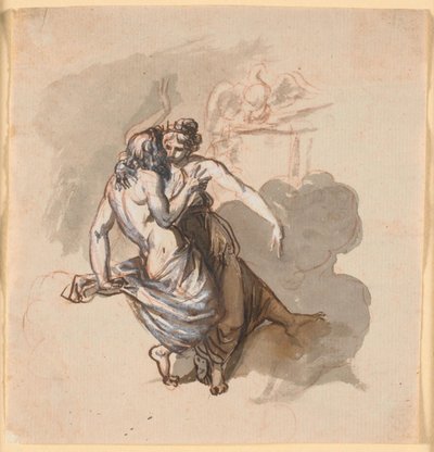 Una pareja de dioses enamorados, sentados en las nubes de Nicolai Abildgaard