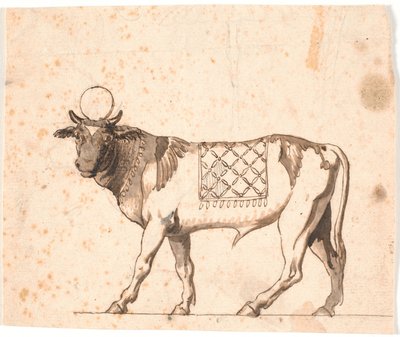 Representación de un apis antiguo, mirando hacia la izquierda con la cabeza de frente de Nicolai Abildgaard
