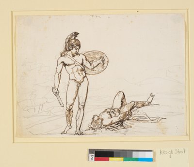 Escena de combate griega, un héroe desnudo observa a su oponente caído de Nicolai Abildgaard
