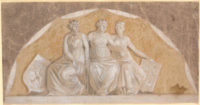 Campo semicircular con tres figuras femeninas redondas, las dos exteriores con escudos que parecen representar Noruega y los países del norte de Alemania (Stormarn y Ditmarsken?). La del medio probablemente simboliza Dinamarca de Nicolai Abildgaard