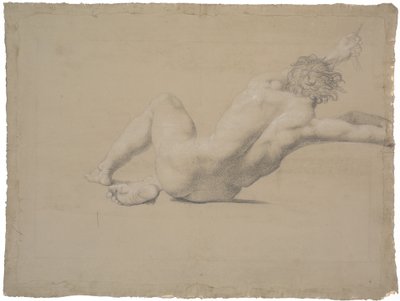 Modelo Semi-Reclinada. Vista desde la Espalda. Brazo Izquierdo Extendido, Mano Sosteniendo una Cuerda. Piernas Dobladas, Pierna Derecha Debajo de la Izquierda de Nicolai Abildgaard
