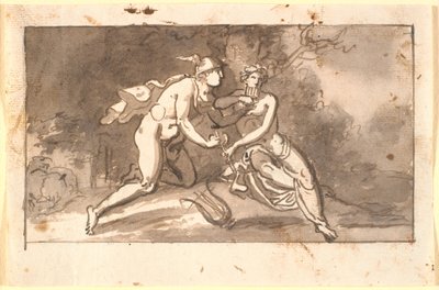 Hermes enseñando a un joven (¿Apolo?) a tocar la flauta de Nicolai Abildgaard