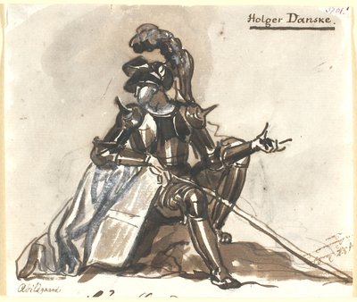 Holger Danske sentado en armadura de Nicolai Abildgaard