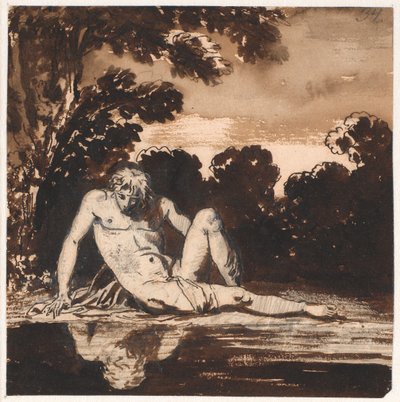 Hyachinthos, el joven de Apolo, Narciso, descansando junto al arroyo de Nicolai Abildgaard