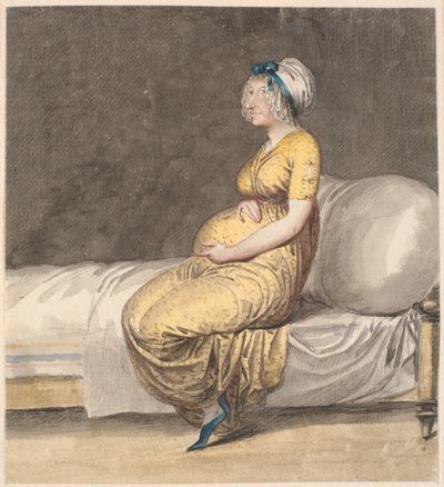 Caricatura de una mujer embarazada sentada en el borde de una cama de Nicolai Abildgaard