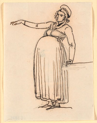 Caricatura de una mujer embarazada con el brazo derecho extendido de Nicolai Abildgaard