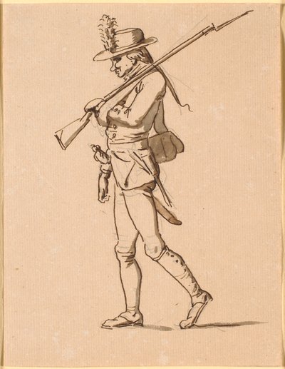 Caricatura de un Soldado en Perfil a la Izquierda. Su Brazo Izquierdo está Vendado, pero Lleva un Fusil. de Nicolai Abildgaard