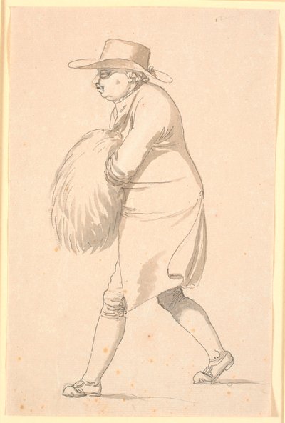 Caricatura, posiblemente del profesor Münter, caminando hacia la izquierda, con las manos en un manguito de Nicolai Abildgaard