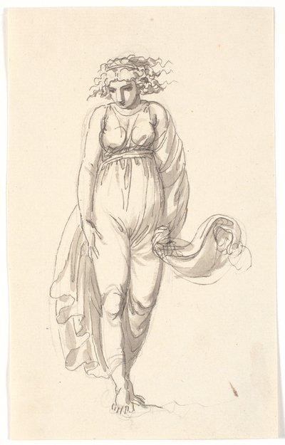 Figura femenina de frente, con la ropa presionada como por el viento de Nicolai Abildgaard