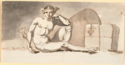 Mercurio, sentado junto a fardos de mercancías. Alegoría del comercio de Nicolai Abildgaard