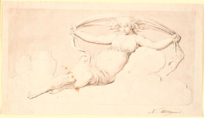 La noche, una figura femenina descansando. Ejecutado como grisalla. Misma composición que Td 542,38 pero sin alas y con el cabello suelto de Nicolai Abildgaard