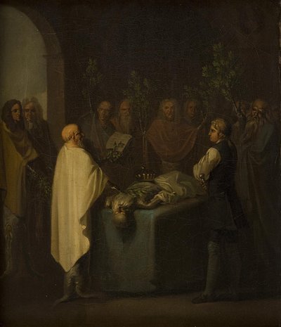 Niels Klim asiste a la sentencia del fallecido príncipe Potuan de Nicolai Abildgaard