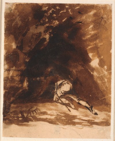 Niels Klim arrastrándose en la cueva de Nicolai Abildgaard