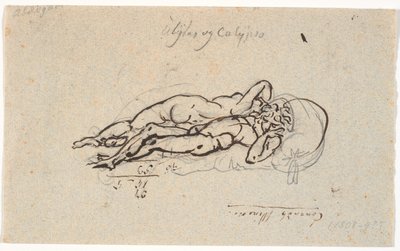 Odiseo y Calipso, acostados desnudos en un lecho de Nicolai Abildgaard