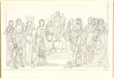 Ofrenda a Amor. El Amor alado en un pedestal, rodeado de numerosas figuras de Nicolai Abildgaard