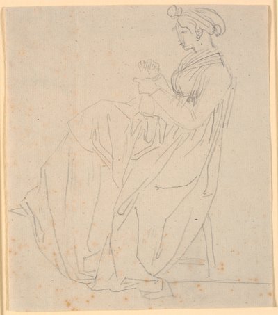 Retrato de perfil de la segunda esposa del artista Juliane Marie Abildgaard nacida Ottesen, sentada con costura, figura completa de Nicolai Abildgaard