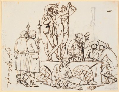 Sátira sobre la policía y la lotería que tenían su sede en Charlottenborg junto con la Academia de Arte. Se ven personas de la lotería y vigilantes junto con las tres gracias de Nicolai Abildgaard