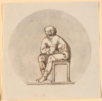 Figura enmascarada sentada, enmarcada circularmente. Boceto para decoración en la casa de té en el parque Sorgenfri de Nicolai Abildgaard