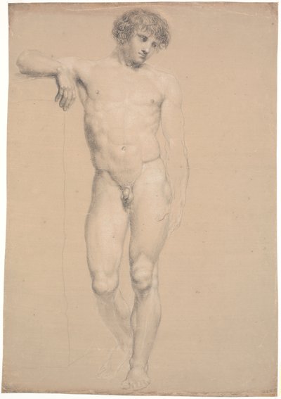 Modelo de pie. Vista frontal. Brazo derecho apoyado en un pedestal alto de Nicolai Abildgaard