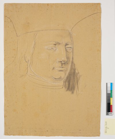 Estudio de la cabeza de Christian I en Christian I eleva Holstein a ducado de Nicolai Abildgaard