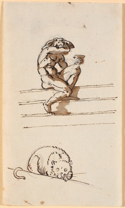 Estudio de Lucius con cabeza de asno. Abajo, estudio del gato en Simo confiando en Sosia de Nicolai Abildgaard