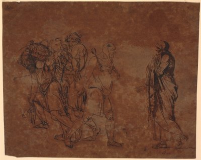 Estudio de Simo, Sosie y los esclavos, en la imagen con estas figuras. [Simo confía en Sosia] de Nicolai Abildgaard