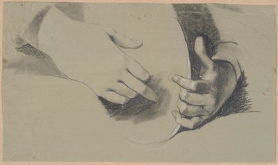 Estudio de dos manos sosteniendo un objeto ovalado (¿un espejo o una corona?) de Nicolai Abildgaard