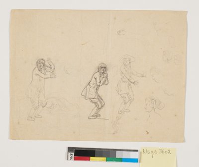 Estudios de cabezas y figuras, incl. una figura masculina representada tres veces de Nicolai Abildgaard
