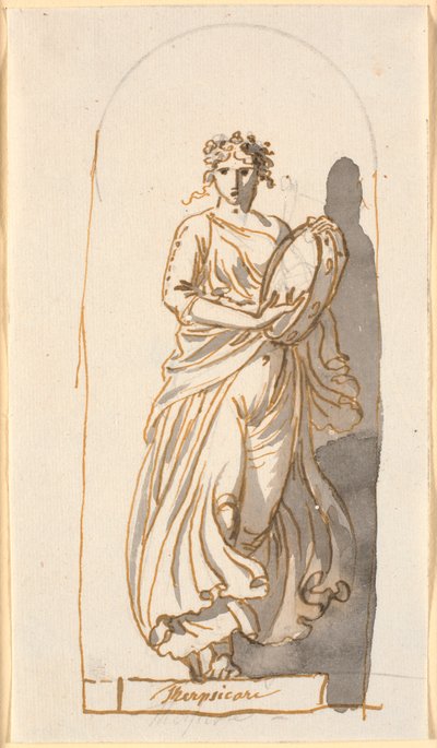 Terpsícore, musa de la danza, como estatua en un nicho de Nicolai Abildgaard