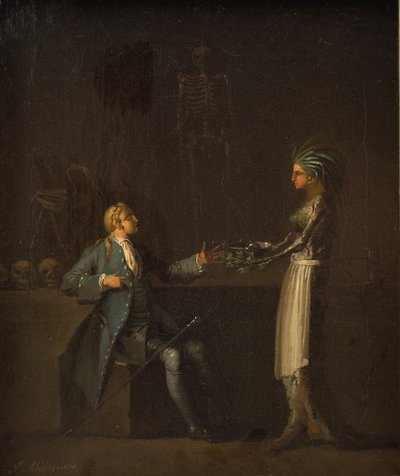 La esposa del doctor revela la intención de su marido de anatomizar a Niels Klim de Nicolai Abildgaard