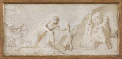 Tetis sumergiendo a su hijo Aquiles en el río Estigia para hacerlo invulnerable de Nicolai Abildgaard