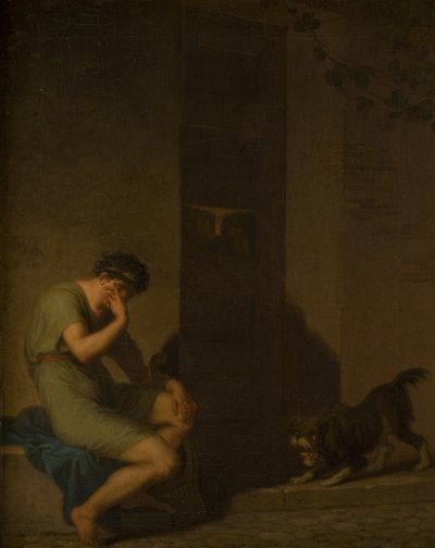 Tibulo Lamentándose fuera de la Puerta de su Amada de Nicolai Abildgaard