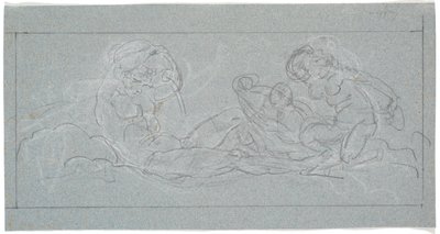 Boceto para un panel de puerta. Un joven acostado vierte agua de una jarra, a la derecha ninfas marinas de Nicolai Abildgaard