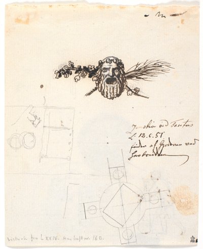 Boceto para el sello del cuerpo de minería de Røros, junto con un par de pequeños bocetos de figuras de Nicolai Abildgaard