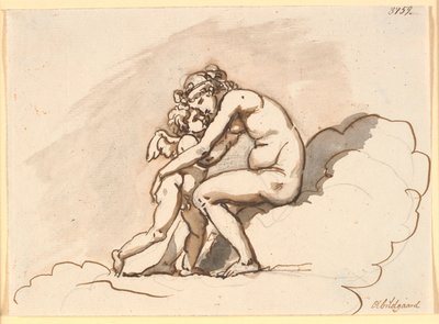 Venus, sentada en las nubes, abraza a Amor de Nicolai Abildgaard