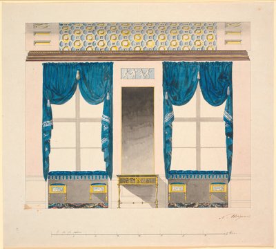 La pared de la ventana en "el gabinete azul" de Nicolai Abildgaard