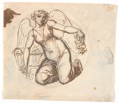 Figura femenina alada en un campo circular. Estudio del pie izquierdo de la figura de Nicolai Abildgaard