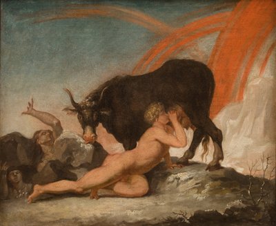 Ymir amamantando a la vaca Audhumla de Nicolai Abildgaard