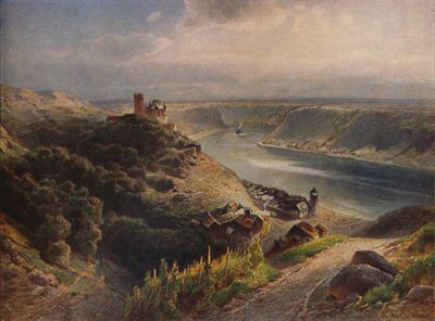 Burg Katz con vista a Loreley, Castillo Katz con vista a Lorelei, 1923 de Nicolai Astudin