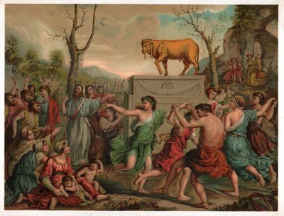 Adoración del becerro de oro de Nicolas (after) Poussin