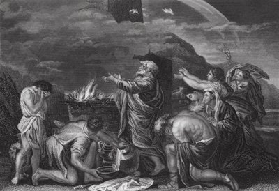 Sacrificio de Noé, Génesis, cap. 8, v. 20 (grabado) de Nicolas (after) Poussin
