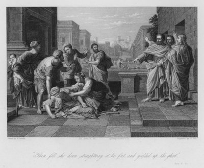 La muerte de Safira, Hechos V de Nicolas (after) Poussin