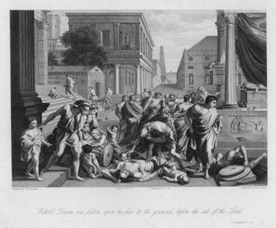 La caída de Dagón, I Samuel V, 4 (grabado) de Nicolas (after) Poussin