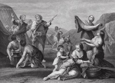 La Caída del Maná, Éxodo, Cap 16, vs 14, 24 (grabado) de Nicolas (after) Poussin