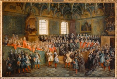 Sesión del Tribunal (Lit de Justice), celebrada en el Parlamento el 22 de febrero de 1723 ... de Nicolas (attr. to) Lancret