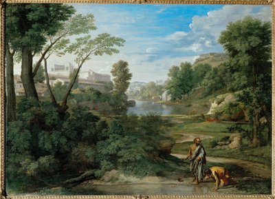 Paisaje con Diógenes. Un día, Diógenes vio un... de Nicolas (attr.to) Poussin