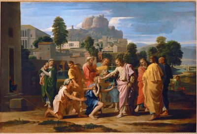Les aveugles de Jericho - Jesús curando a los ciegos de Jericó ... de Nicolas (attr.to) Poussin