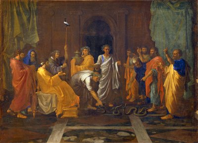 Moisés convirtiendo la vara de Aarón en una serpiente ... de Nicolas (attr.to) Poussin